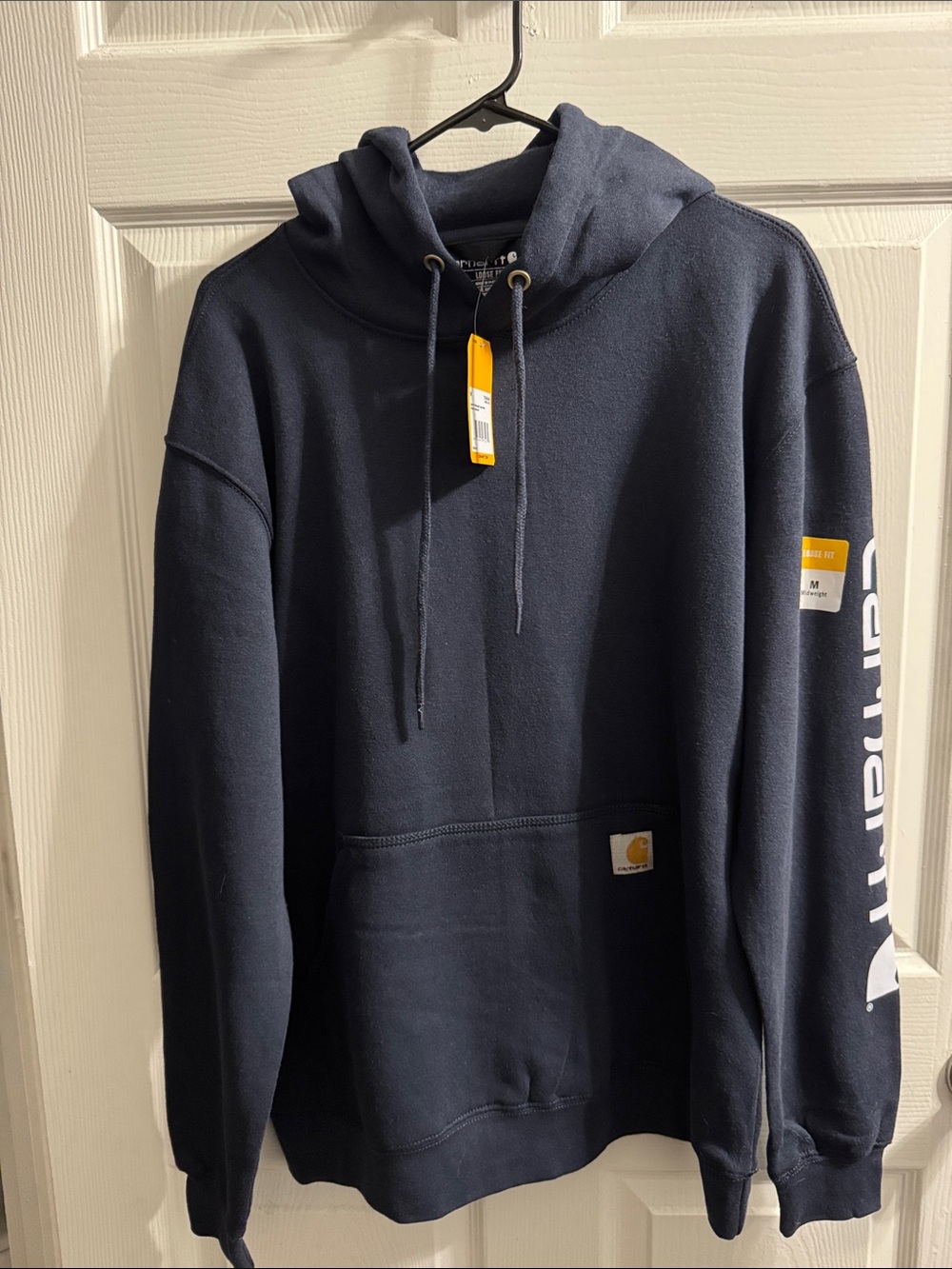 Carhartt Navy Pullover Hoodie with Sleeve Logo unisex